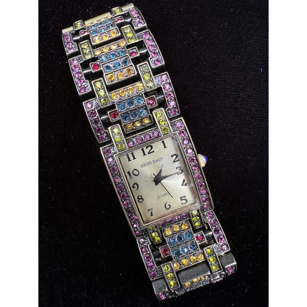 Heidi Daus B5300 Art Deco Multicolor Swarovski Crystal Link Bracelet Watch